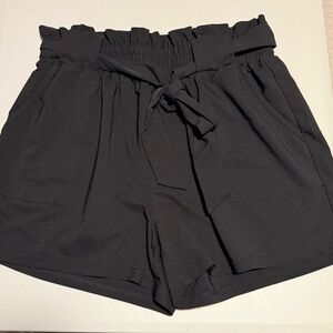 Paperbag Waist Black Tie-Front Shorts